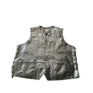 Diamond Plate Mens Black Eagle American Flag Lace-Up Leather Biker Vest Size 3X